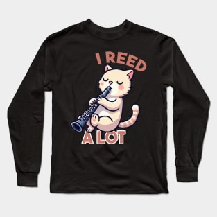 I Reed A Lot Funny Clarinet Cat Long Sleeve T-Shirt